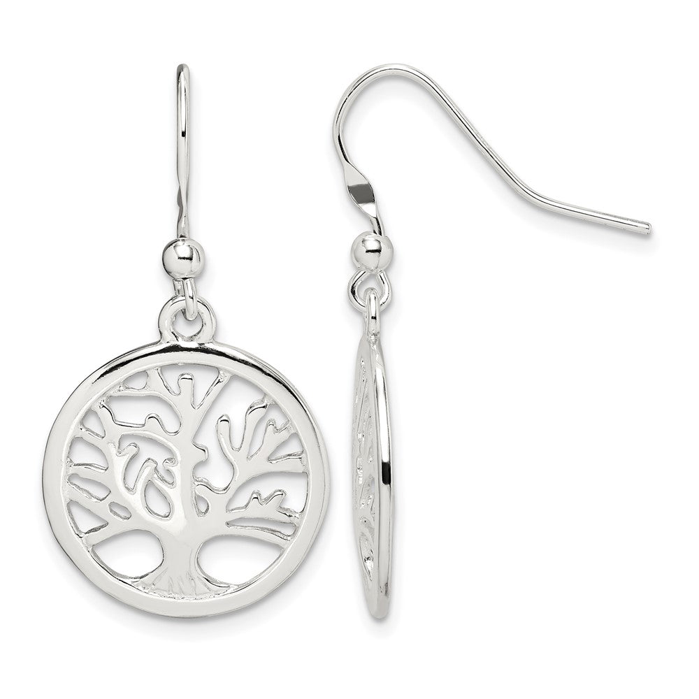 Sterling Silver Polished Round Tree Shepherd Hook Earrings