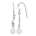 Sterling Silver Polished & Antiqued Rose Quartz Swirl Dangle Earrings