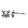 Sterling Silver Polished and Antiqued Skull Post Earrings
