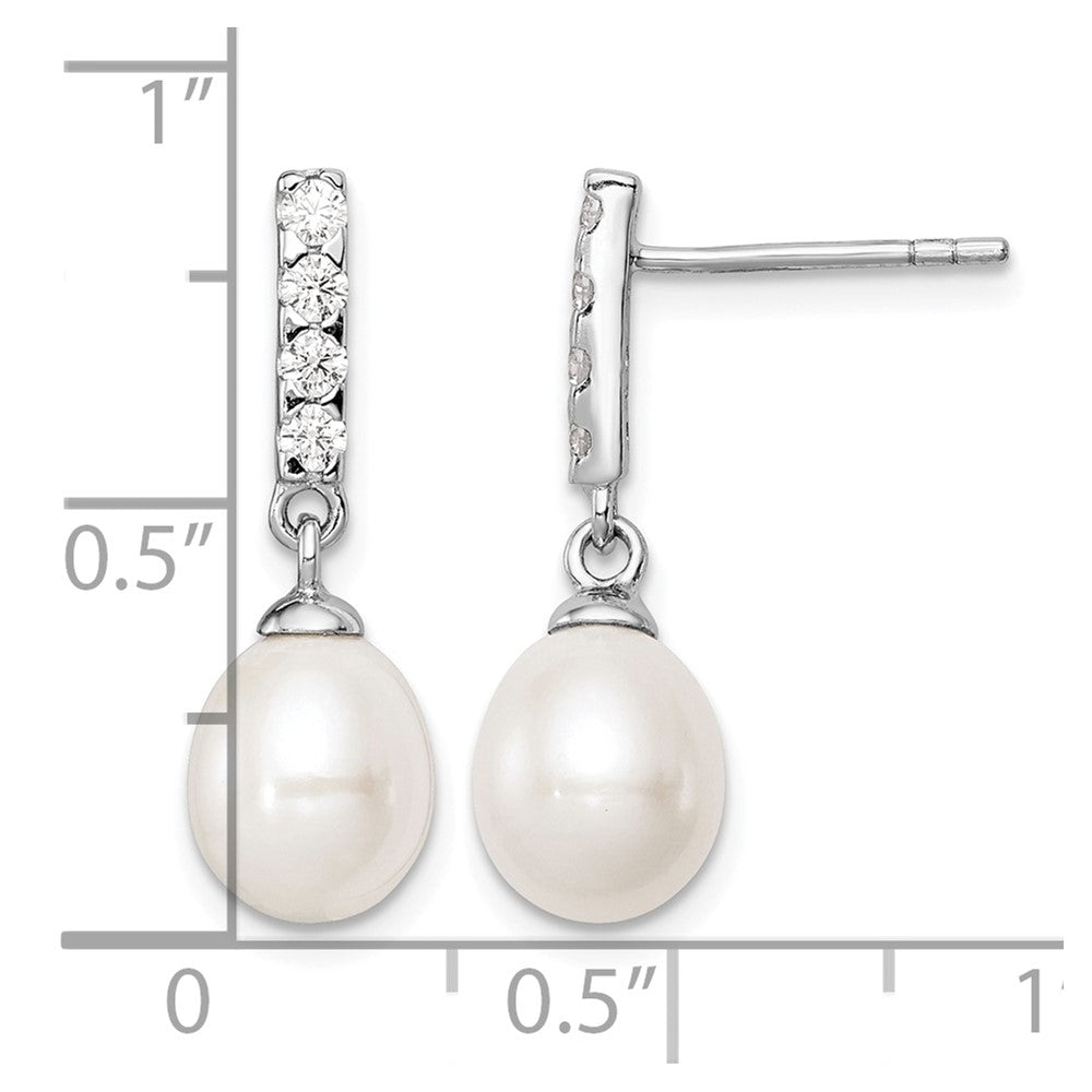 Sterling Silver Rhodium-plated 8-9mm White FWC Pearl CZ Post Earrings