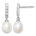 Sterling Silver Rhodium-plated 8-9mm White FWC Pearl CZ Post Earrings
