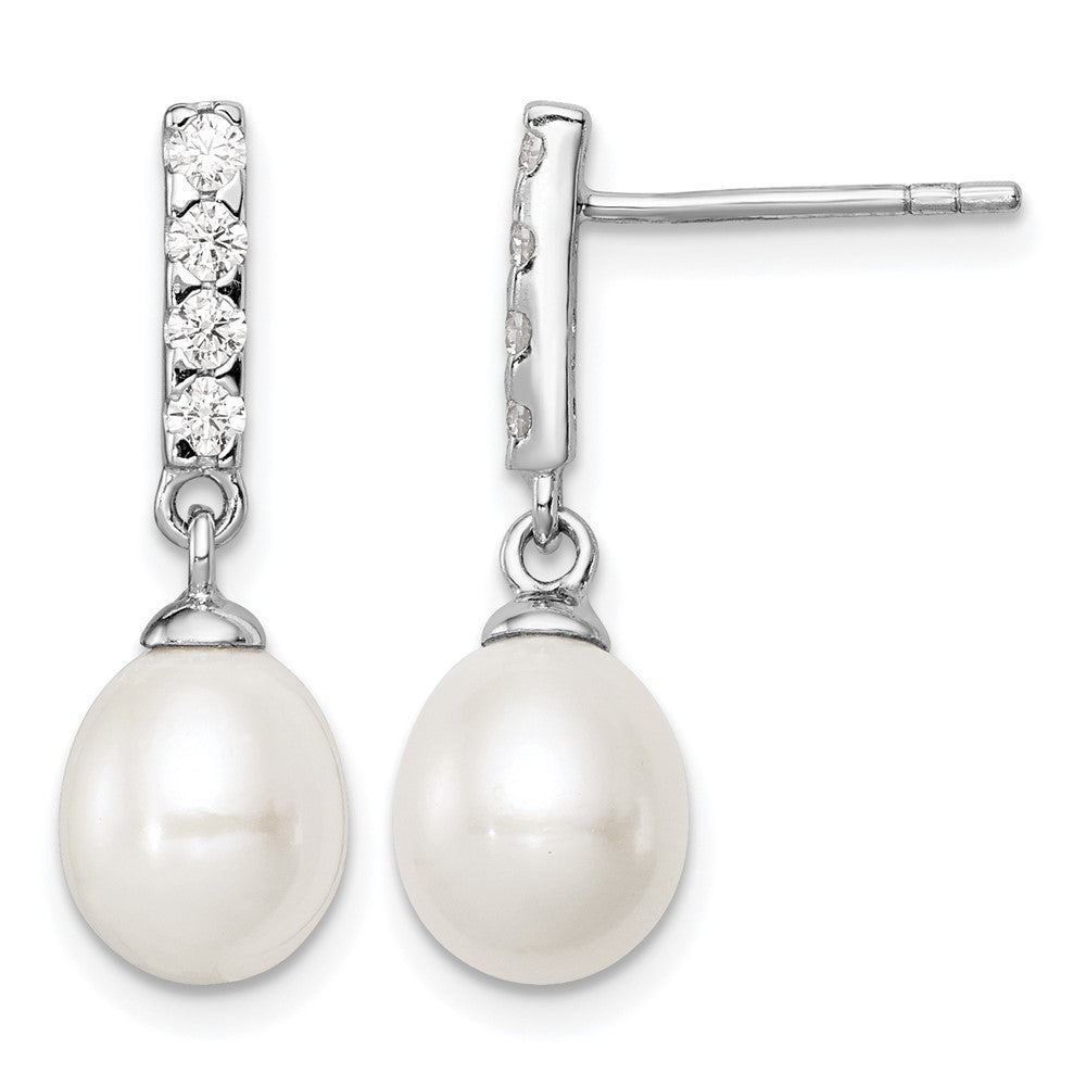 Sterling Silver Rhodium-plated 8-9mm White FWC Pearl CZ Post Earrings