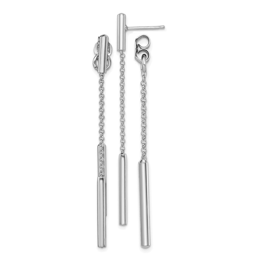 Sterling Silver RH-plated Bar & Chain Front/Back Post Dangle Earrings