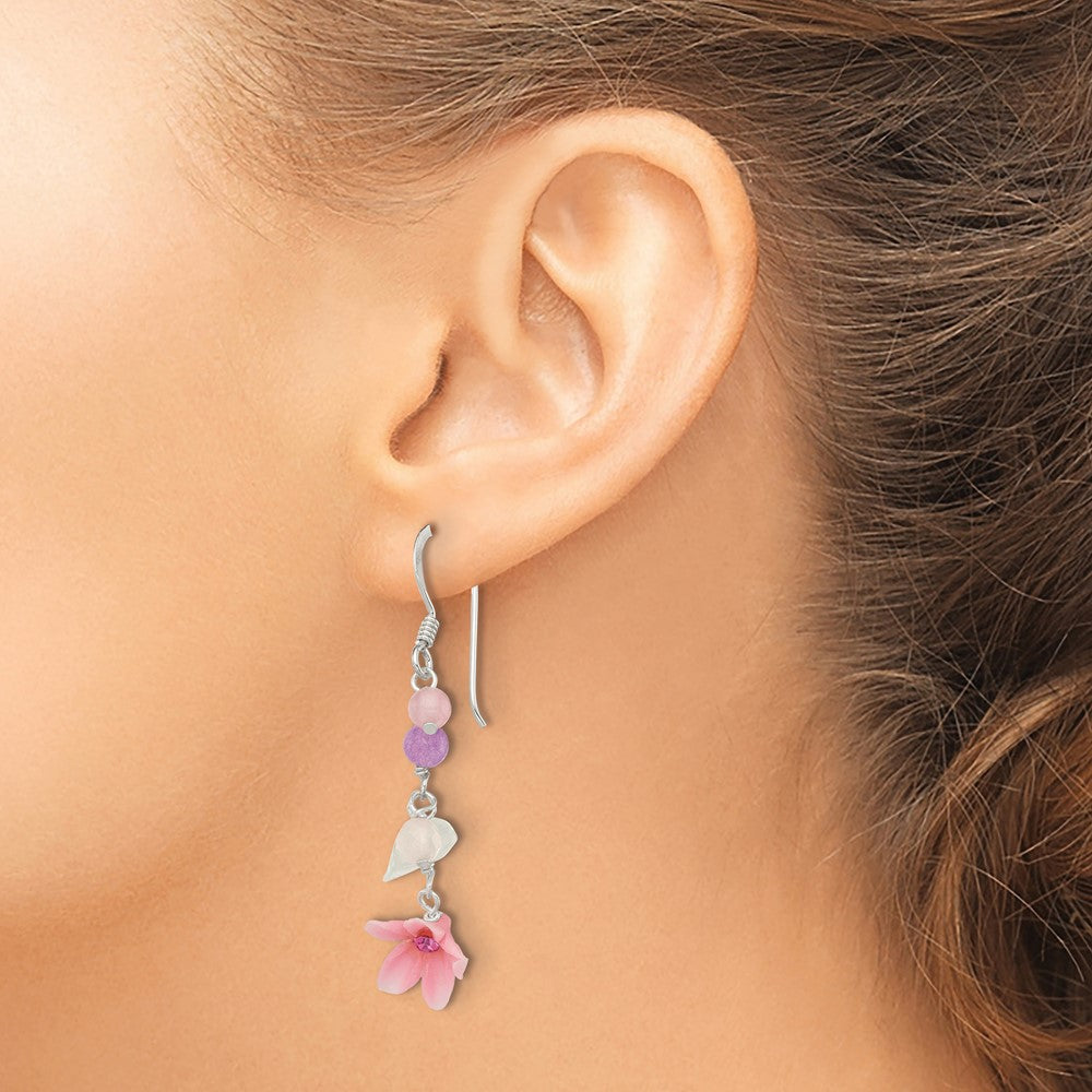 Sterling Silver Amethyst/CZ/Agate and Blue Topaz Flower Earrings