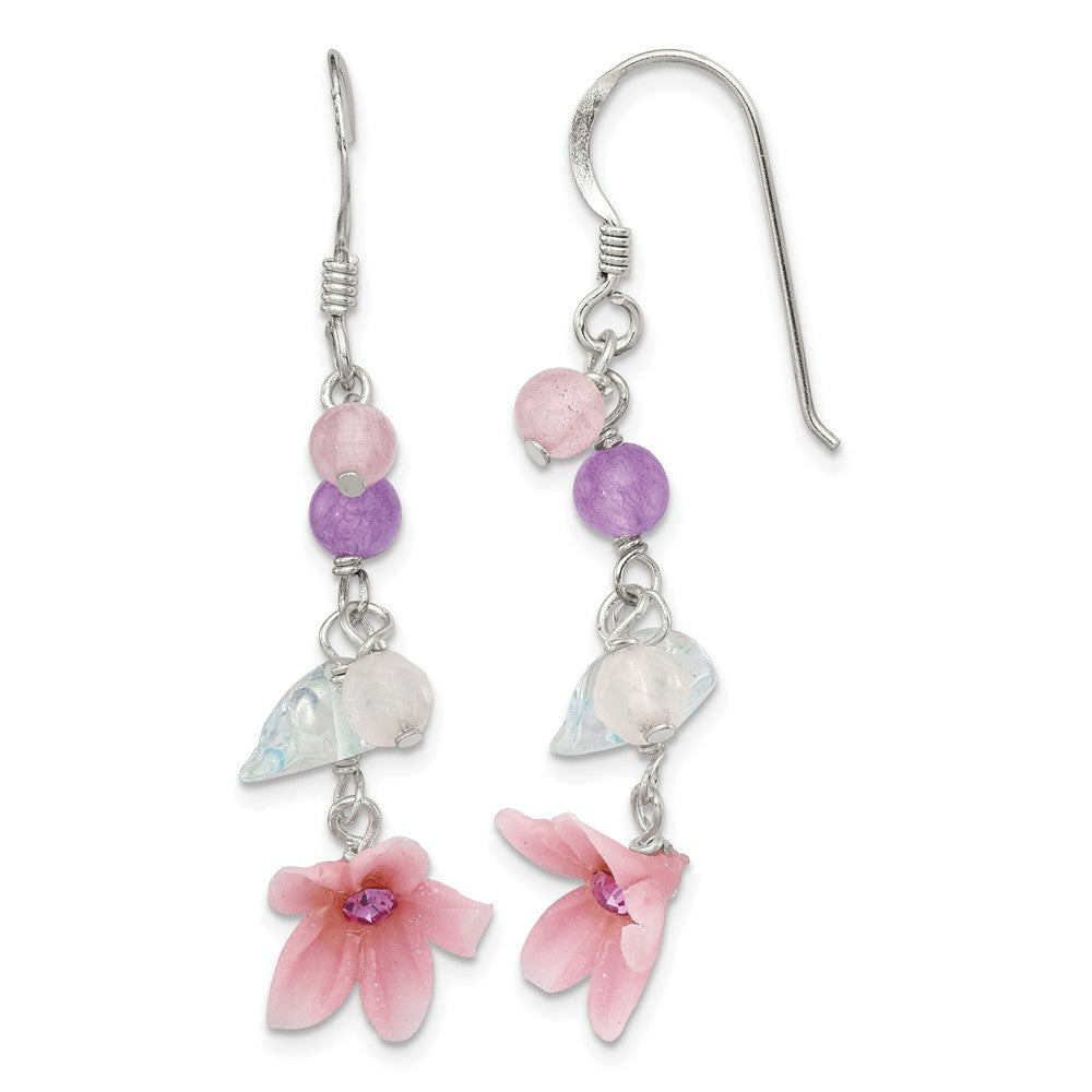 Sterling Silver Amethyst/CZ/Agate and Blue Topaz Flower Earrings