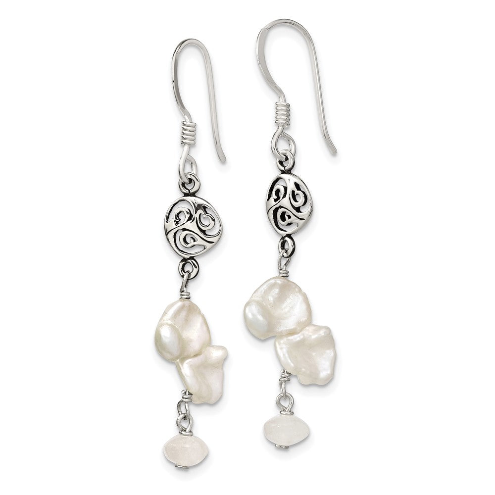 Sterling Silver Polished FWC Pearl & Moonstone Dangle Earrings