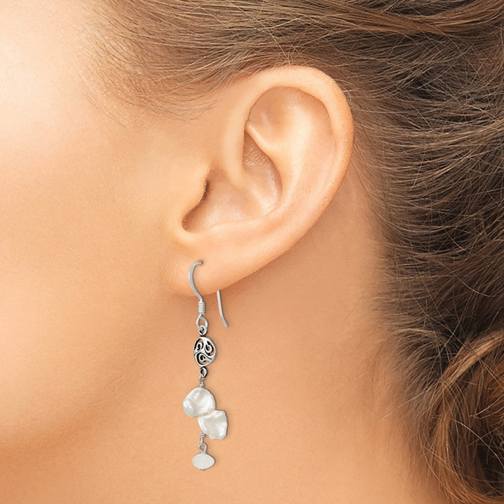 Sterling Silver Polished FWC Pearl & Moonstone Dangle Earrings