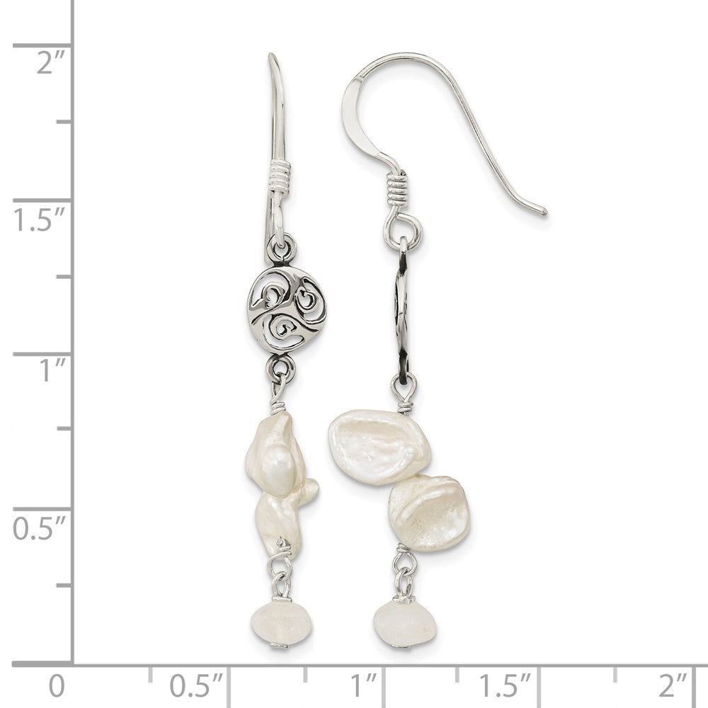 Sterling Silver Polished FWC Pearl & Moonstone Dangle Earrings