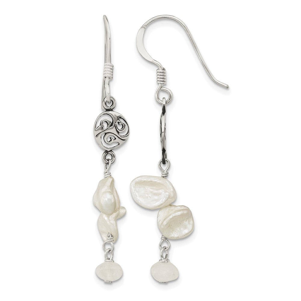 Sterling Silver Polished FWC Pearl & Moonstone Dangle Earrings