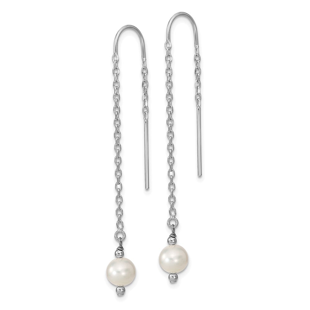 Sterling Silver Rhodium-plated 6-7mm White FWC Pearl Threader Earrings
