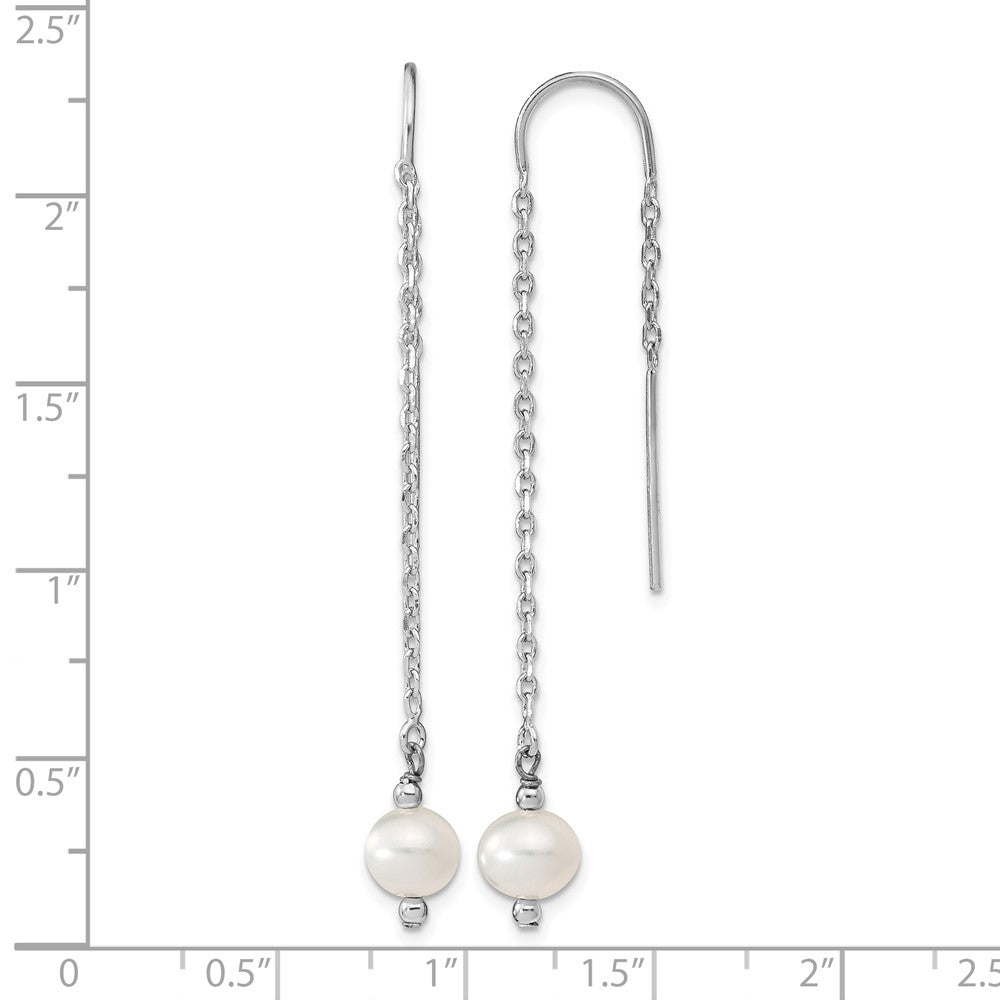 Sterling Silver Rhodium-plated 6-7mm White FWC Pearl Threader Earrings