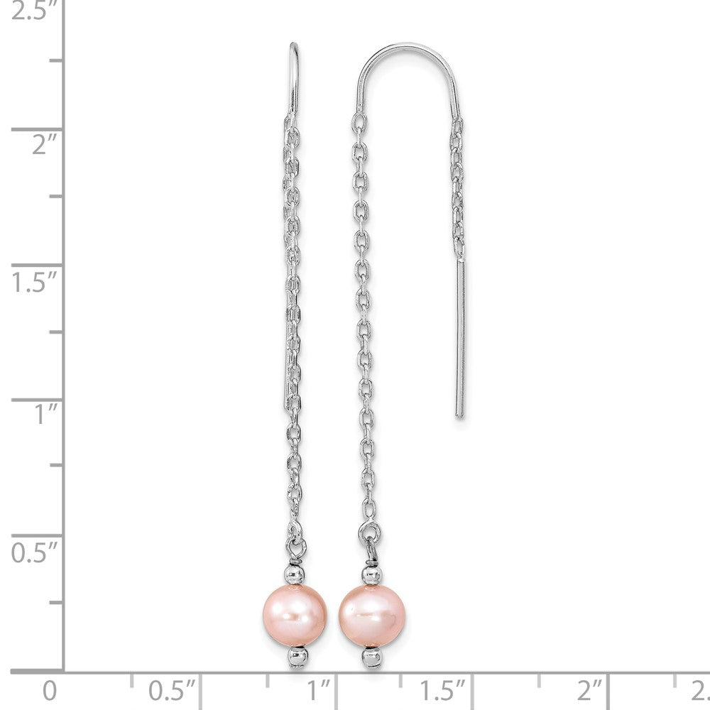 Sterling Silver Rhodium-plated 6-7mm Pink FWC Pearl Threader Earrings