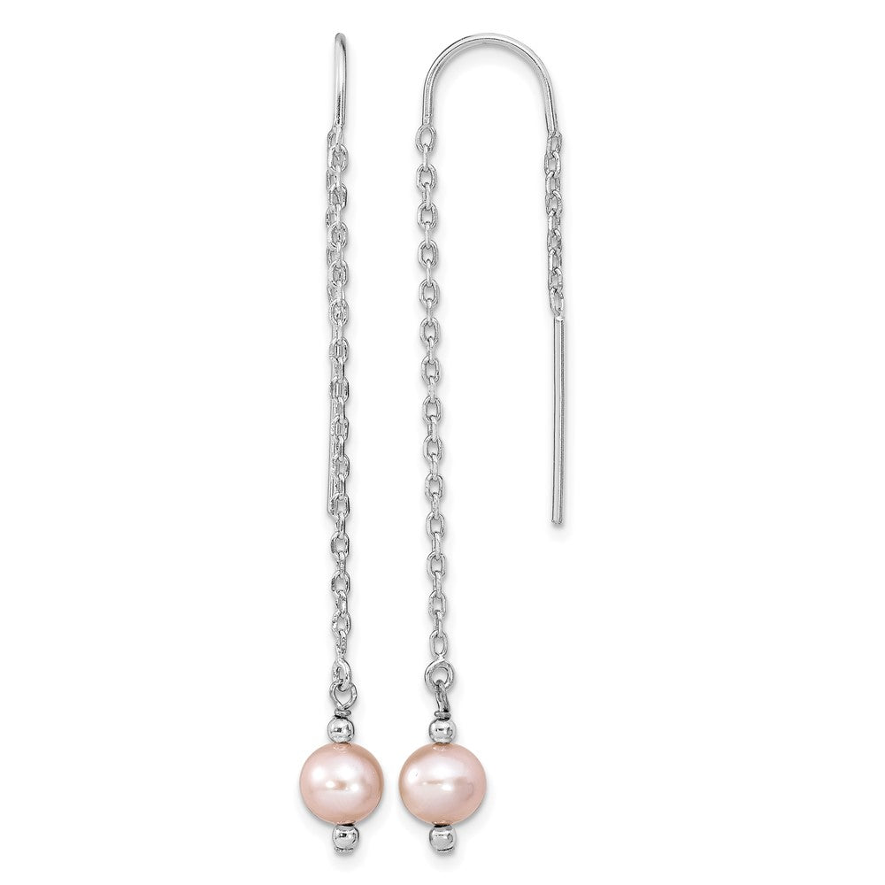 Sterling Silver Rhodium-plated 6-7mm Pink FWC Pearl Threader Earrings