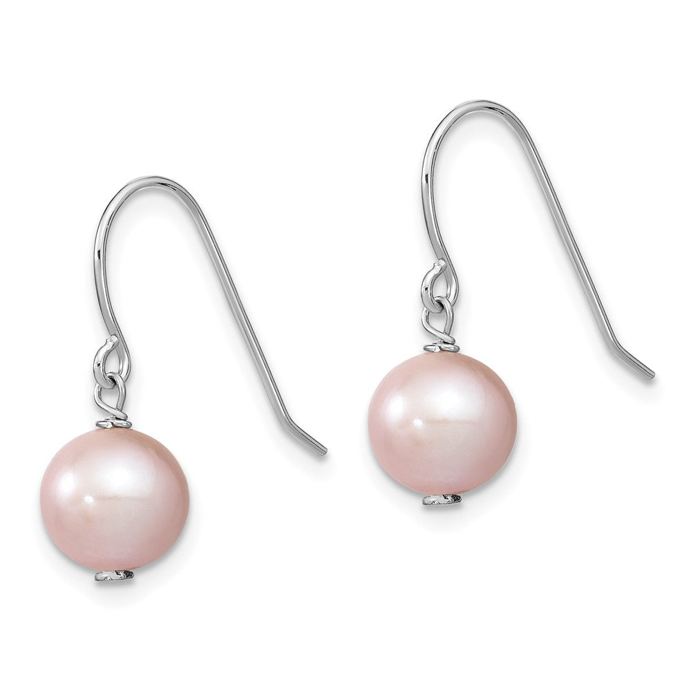 Sterling Silver Rhodium-plated 7-8mm Purple FWC Pearl Dangle Earrings