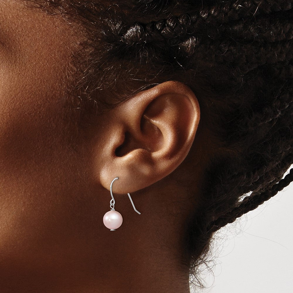 Sterling Silver Rhodium-plated 7-8mm Purple FWC Pearl Dangle Earrings