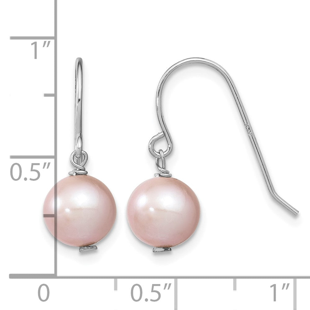 Sterling Silver Rhodium-plated 7-8mm Purple FWC Pearl Dangle Earrings