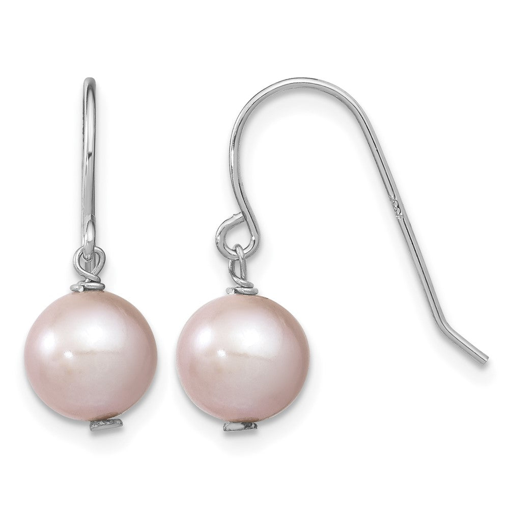 Sterling Silver Rhodium-plated 7-8mm Purple FWC Pearl Dangle Earrings