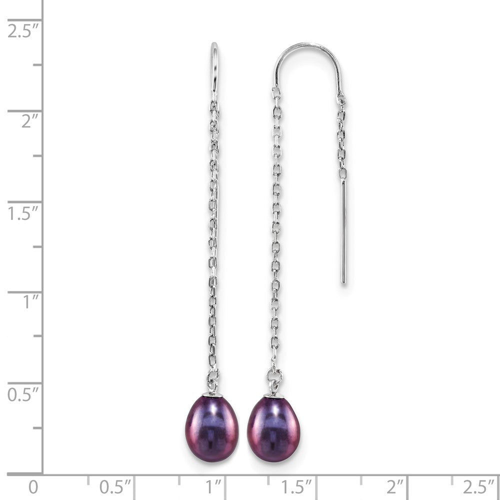 Sterling Silver RH-plated 7-8mm Black FWC Pearl Threader Earrings