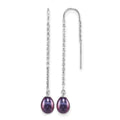 Sterling Silver RH-plated 7-8mm Black FWC Pearl Threader Earrings