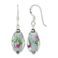Sterling Silver Polished Hematite & Abstract Glass Dangle Earrings