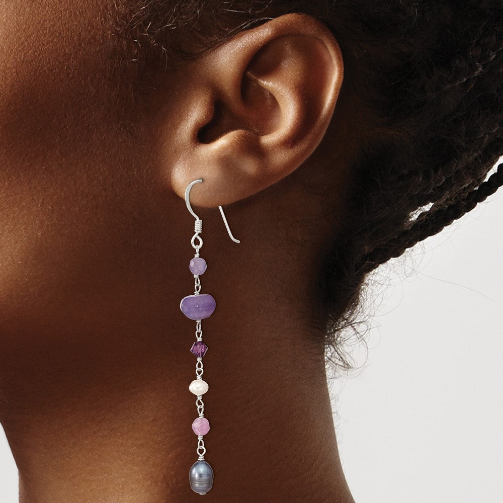SS FWC Black & White Pearl/Amethyst/Lavender Jade Dangle Earrings