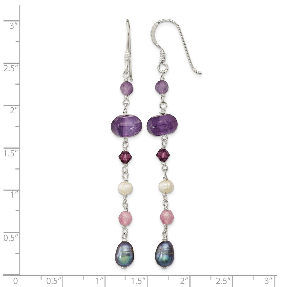SS FWC Black & White Pearl/Amethyst/Lavender Jade Dangle Earrings