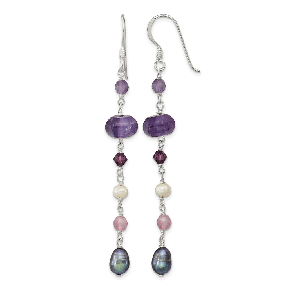 SS FWC Black & White Pearl/Amethyst/Lavender Jade Dangle Earrings