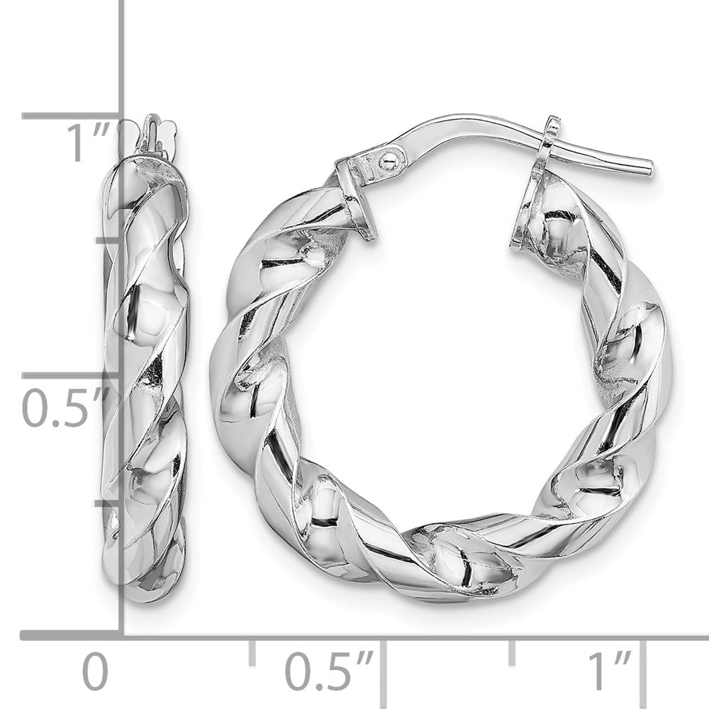 Sterling Silver Rhodium-plated 4x14mmTwisted Hoop Earrings