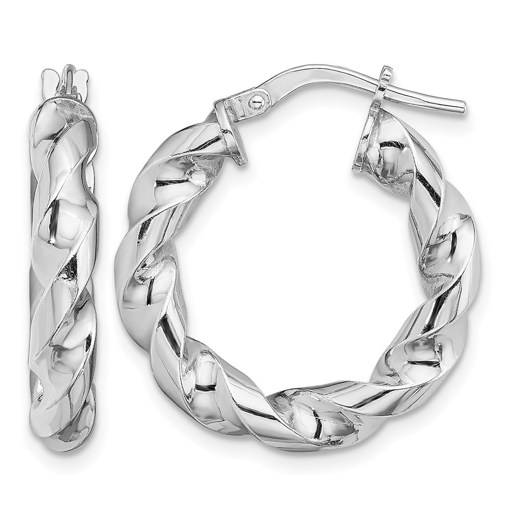 Sterling Silver Rhodium-plated 4x14mmTwisted Hoop Earrings