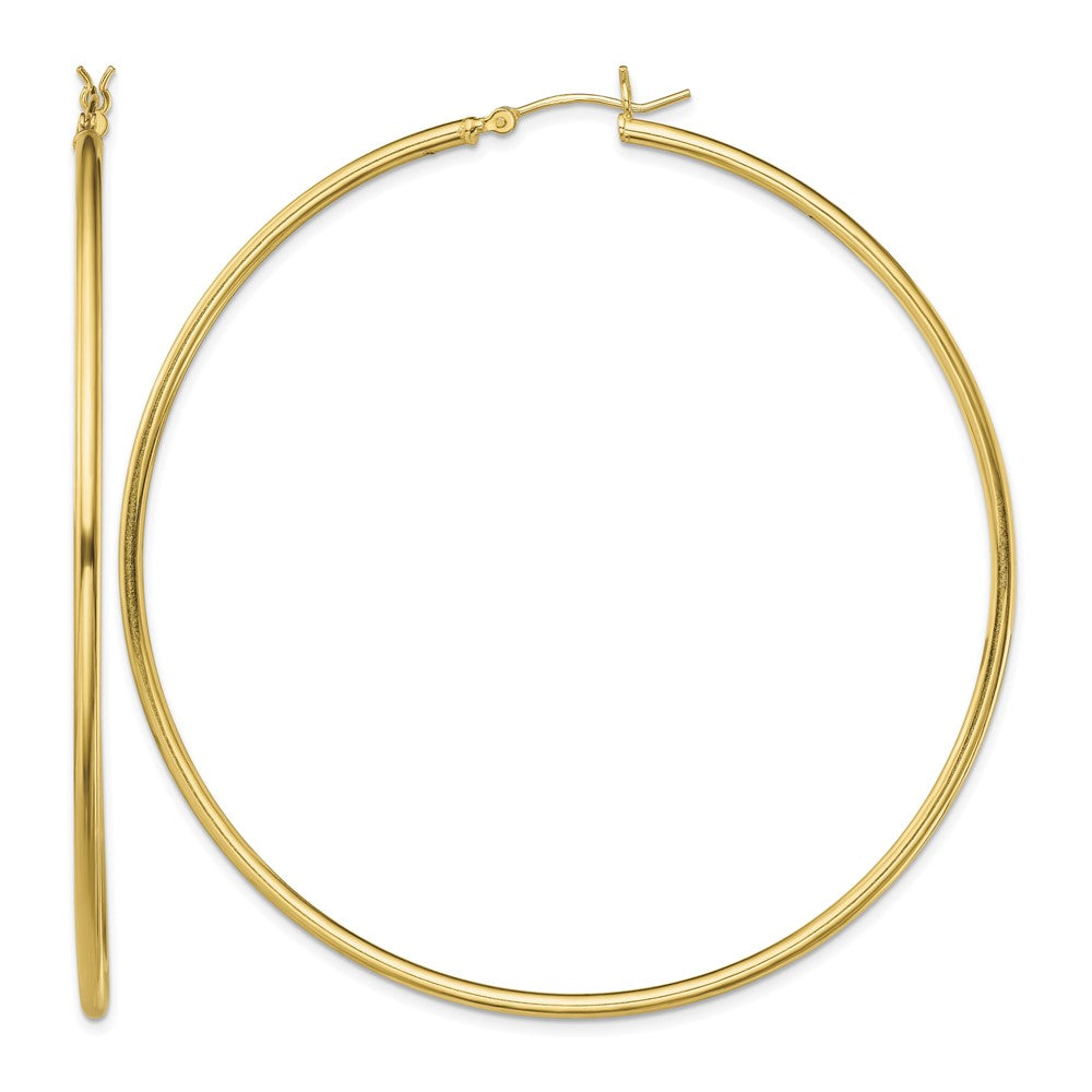Sterling Silver Gold-Tone Polished 2x70mm Hoop Earrings