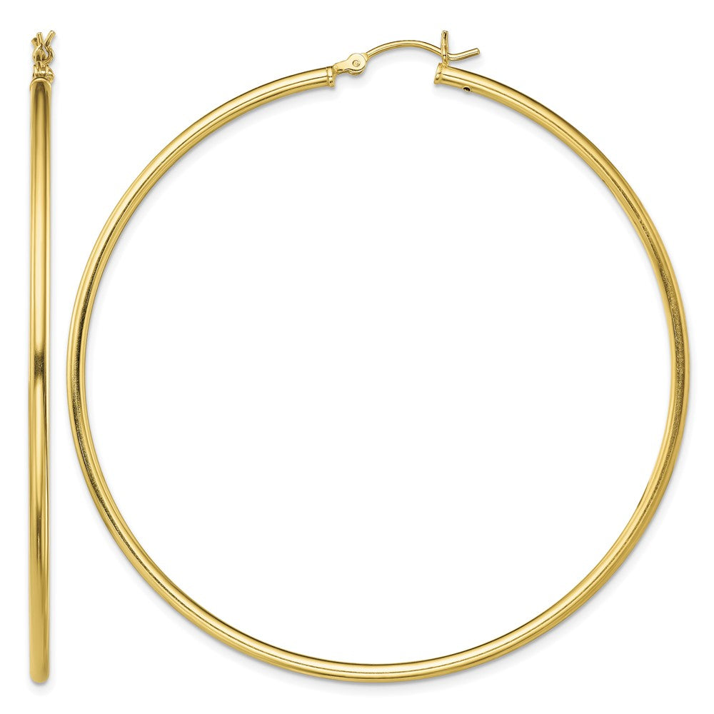 Sterling Silver Gold-Tone Polished 2x65mm Hoop Earrings