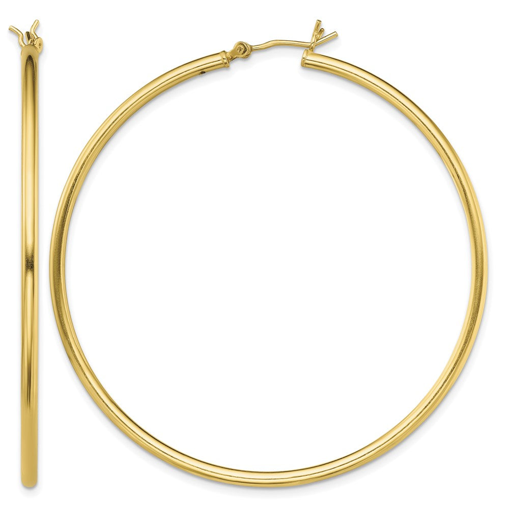 Sterling Silver Gold-Tone Polished 2x55mm Hoop Earrings