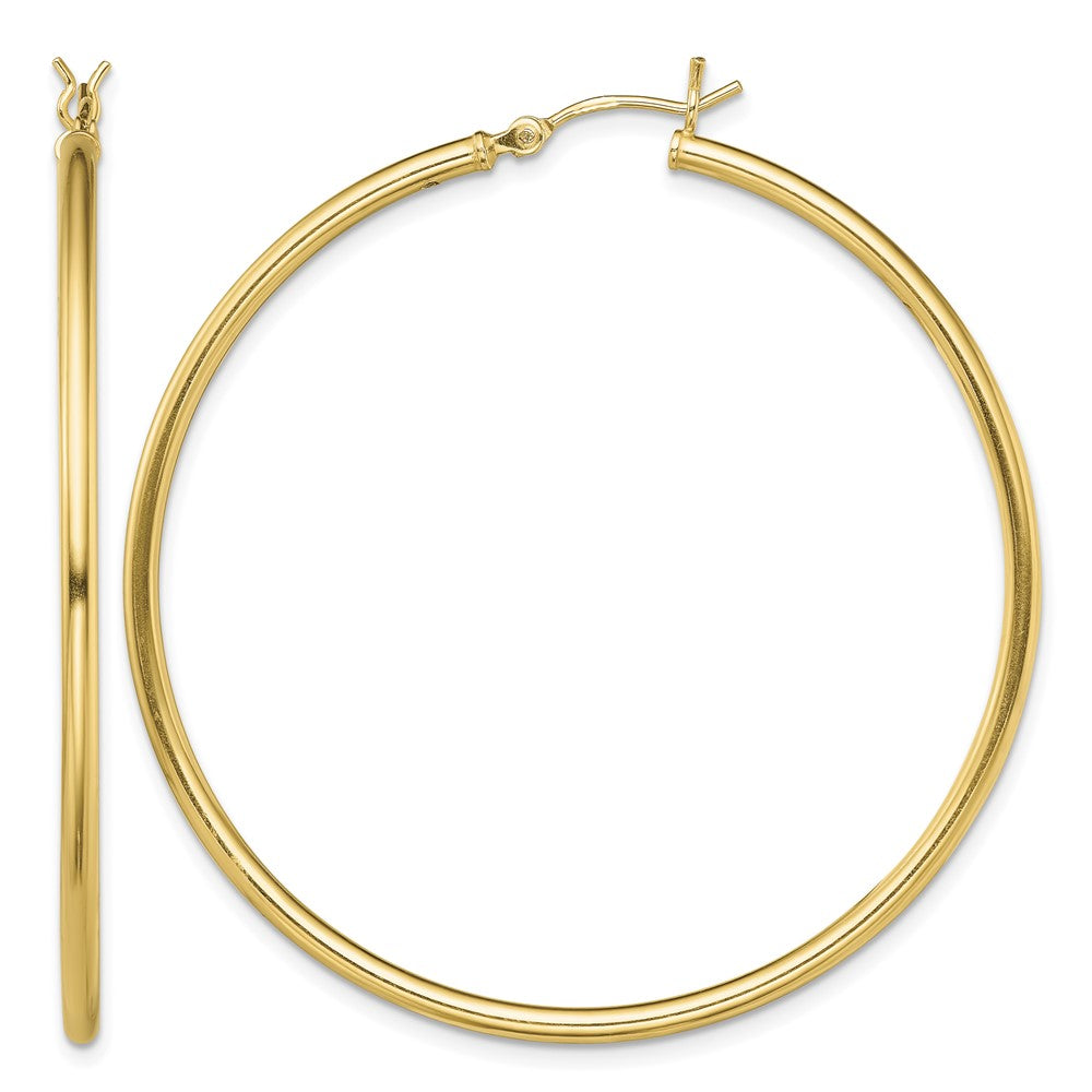 Sterling Silver Gold-Tone Polished 2x50mm Hoop Earrings
