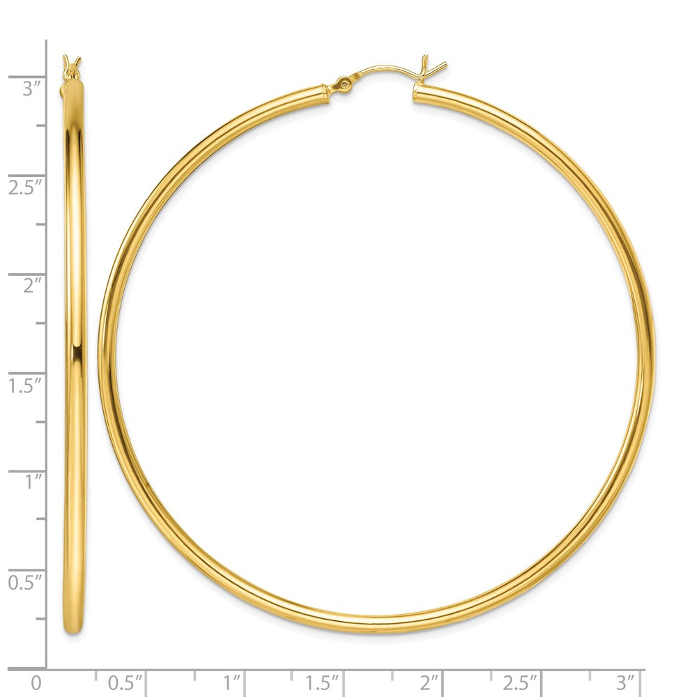 Sterling Silver Gold-Tone Polished 2.5x70mm Hoop Earrings