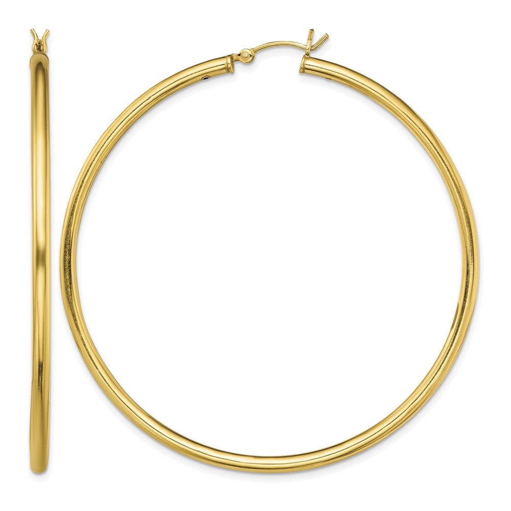 Sterling Silver Gold-Tone Polished 2.5x60mm Hoop Earrings