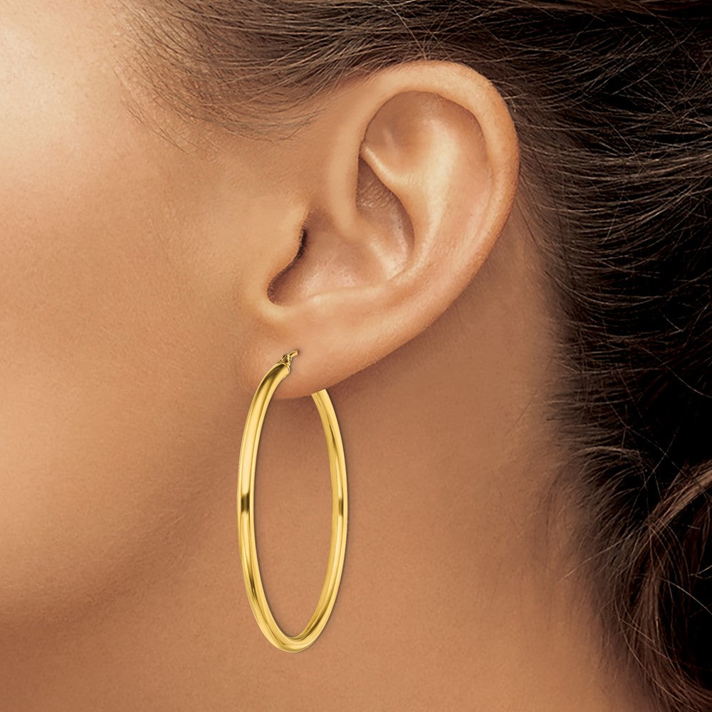 Sterling Silver Gold-Tone Polished 2.5x45mm Hoop Earrings