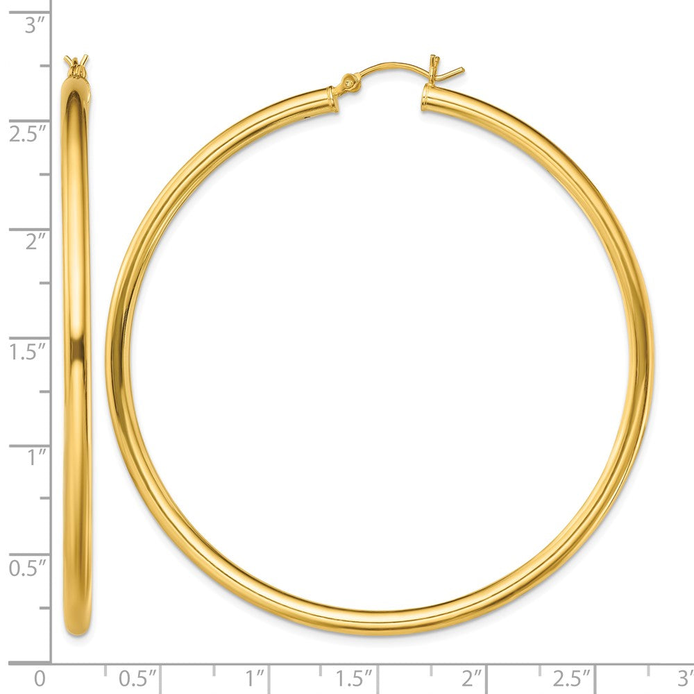Sterling Silver Gold-Tone Polished 3x65mm Hoop Earrings