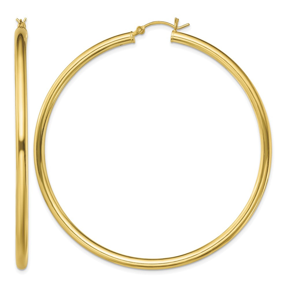 Sterling Silver Gold-Tone Polished 3x65mm Hoop Earrings