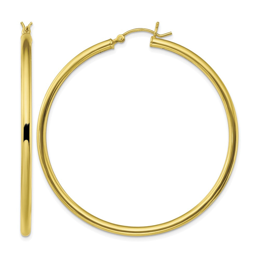 Sterling Silver Gold-Tone Polished 2.5x50mm Hoop Earrings