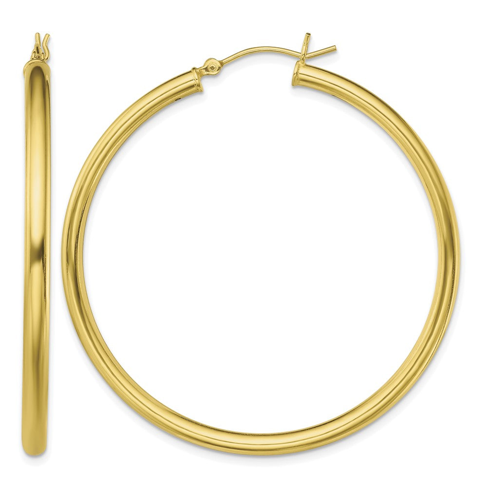Sterling Silver Gold-Tone Polished 3x50mm Hoop Earrings