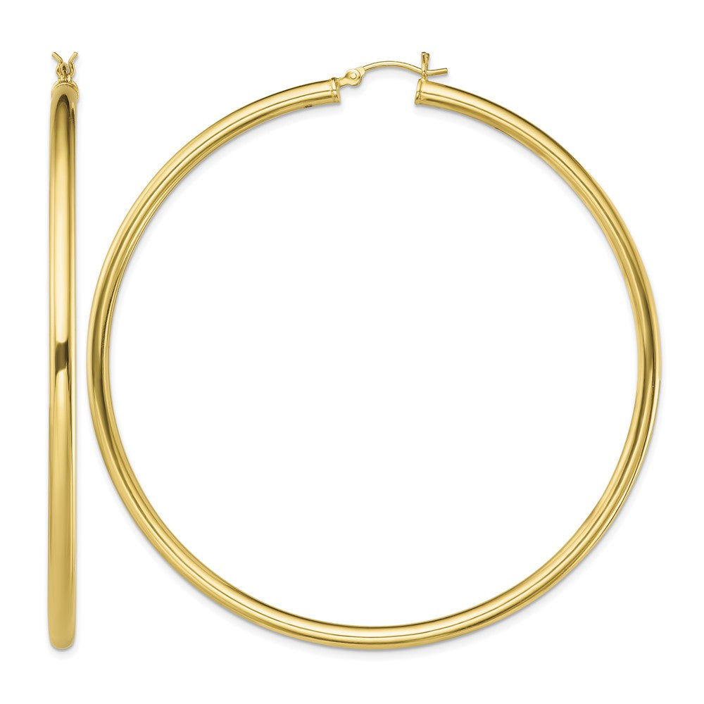 Sterling Silver Gold-Tone Polished 3x70mm Hoop Earrings