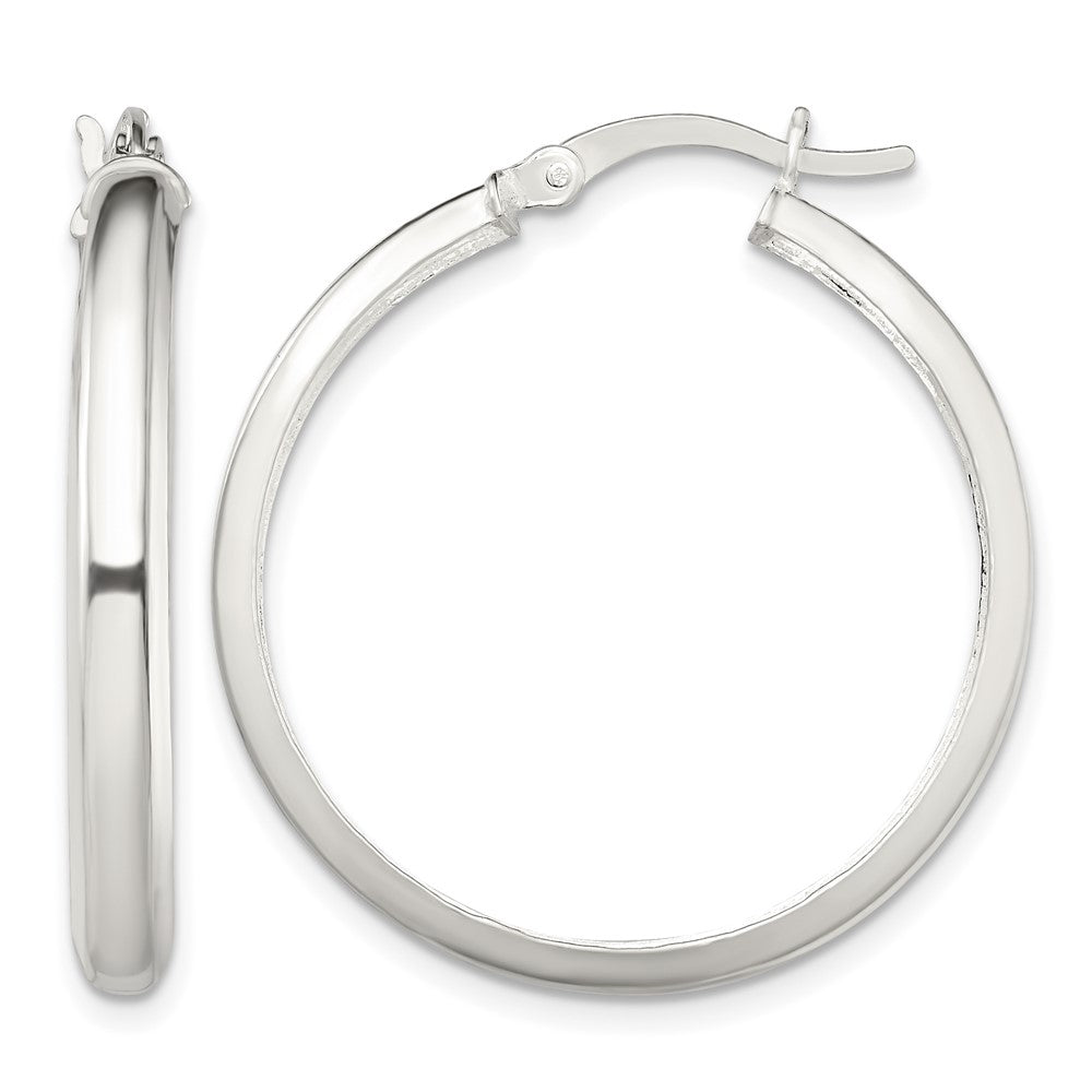 Sterling Silver Polished 4mm Round Hoop Earrings