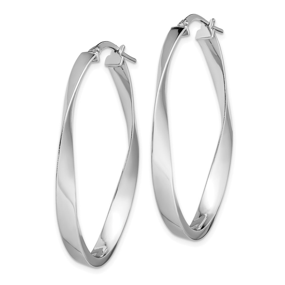 Sterling Silver Rhodium-plated Polished Twisted Oval Hoop Earrings