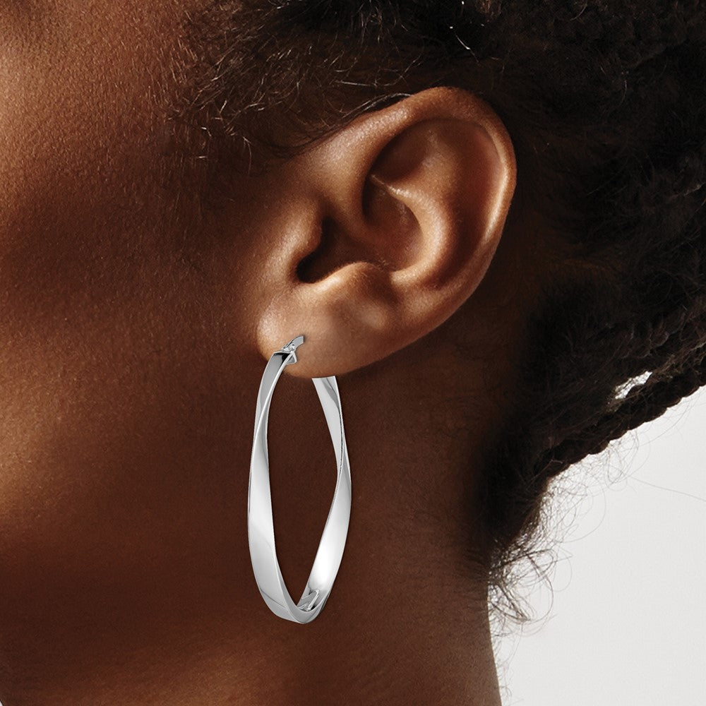 Sterling Silver Rhodium-plated Polished Twisted Oval Hoop Earrings