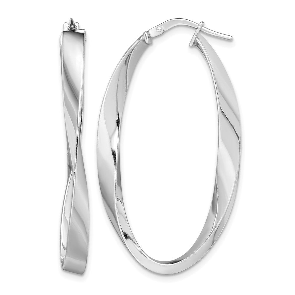 Sterling Silver Rhodium-plated Polished Twisted Oval Hoop Earrings