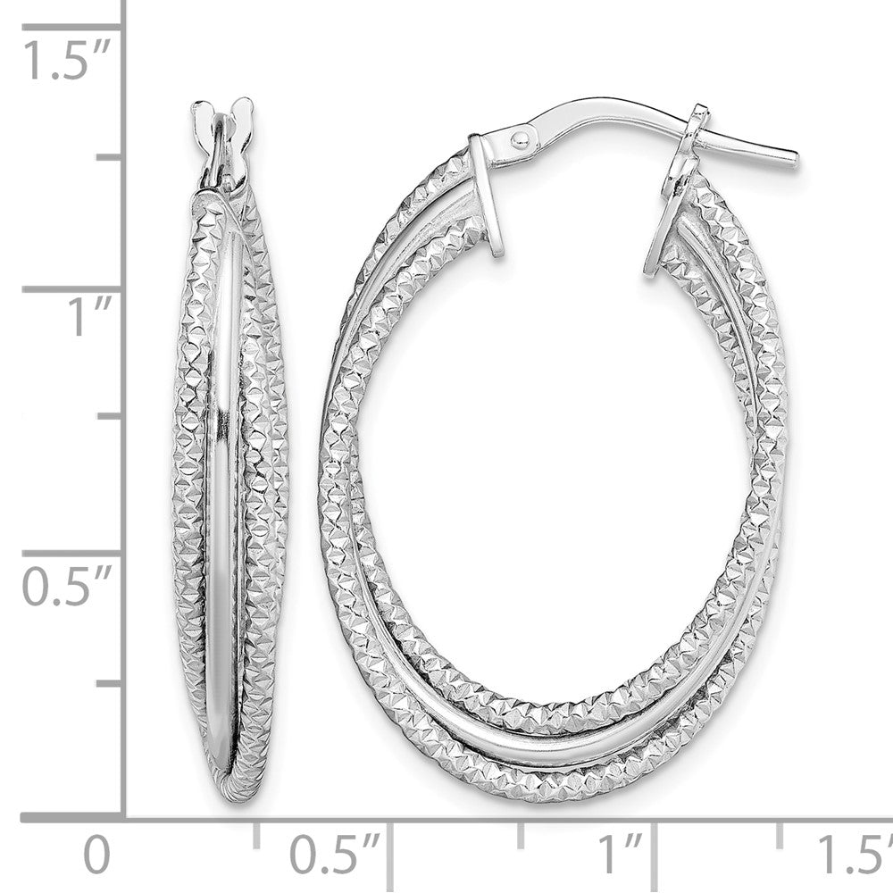 Sterling Silver Rhodium-plated Polished and Textured Triple Hoops
