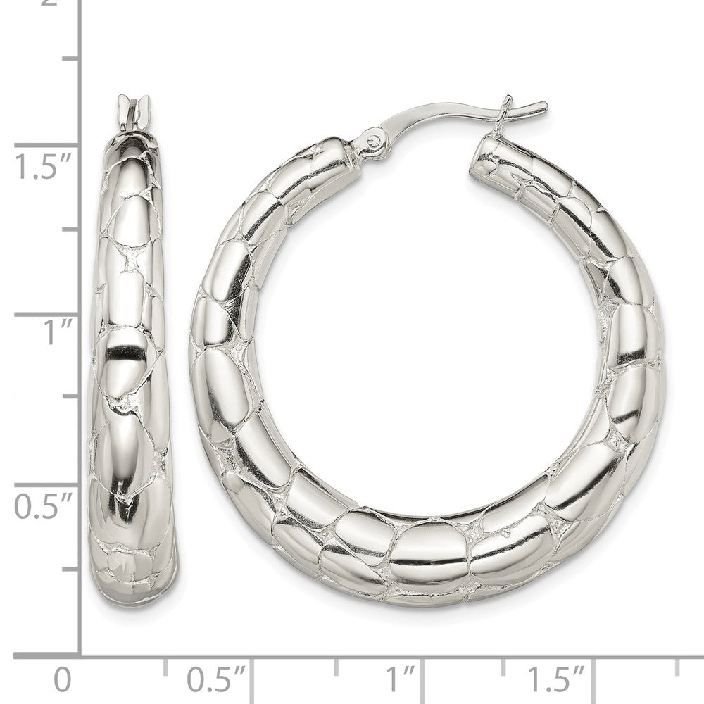 Sterling Silver Polished & Pebbled Round Hoop Earrings