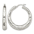 Sterling Silver Polished & Pebbled Round Hoop Earrings
