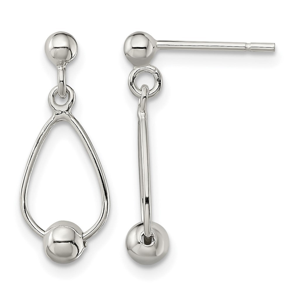 Sterling Silver Polished Teardrop w/Bead Post Dangle Earrings