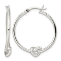 Sterling Silver Polished Heart Knot Round Hoop Earrings
